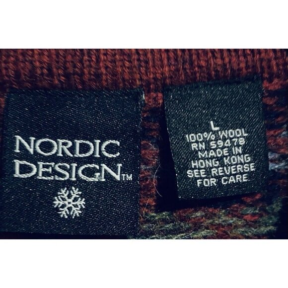 Nordic Designs Sweater Womens Large Red Fair Isle Cardigan Wool Pewter Clasp - Picture 5 of 7